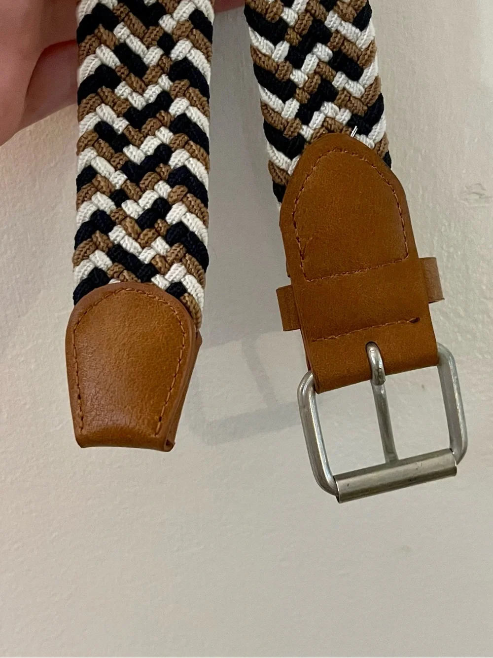 Adjustable Woven Belt Stretchy Preppy Classic Nautical Coastal Brown White Blue